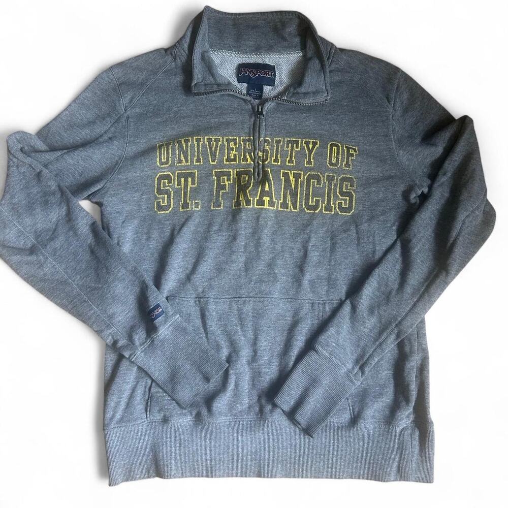 Grey and yellow Jansport quarter zip‎ long sleeve women's Large
